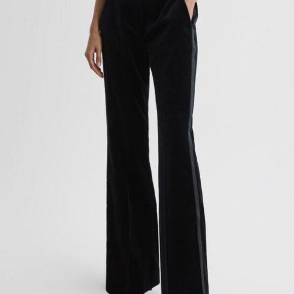 REISS ! Opal Velvet Flared Suit Trousers, Mid rise Satin side stripes( US/6) - Picture 3 of 11